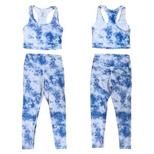 Evolution and Creation Cloud Tie Dye High Rise Crop Leggings Sports Bra Set